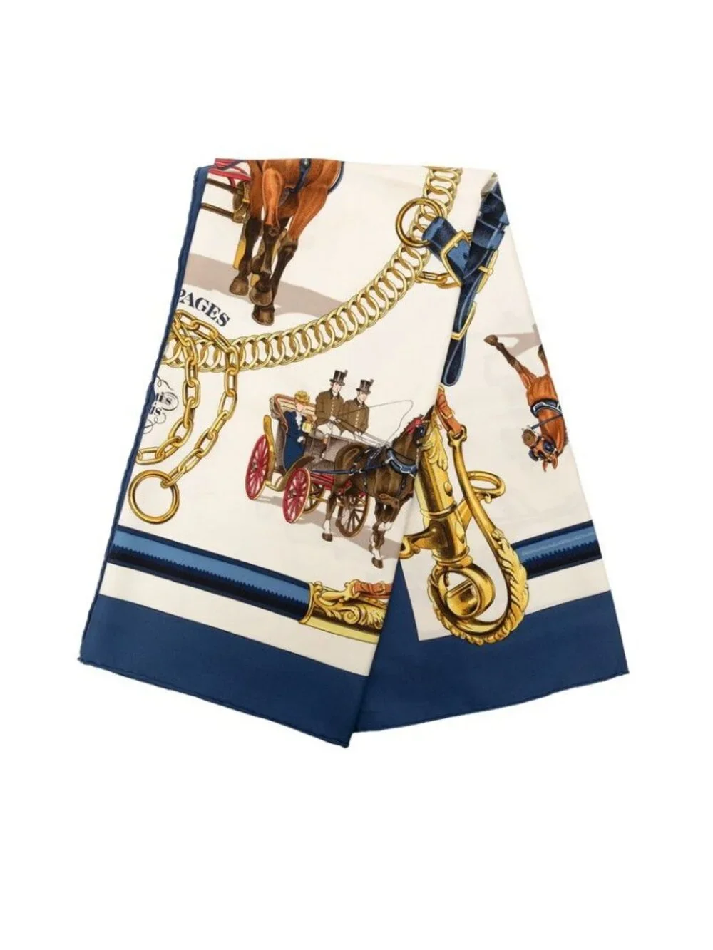 Hermes Carre 90 Equipages Carriage Scarf Navy Multicolor Silk
